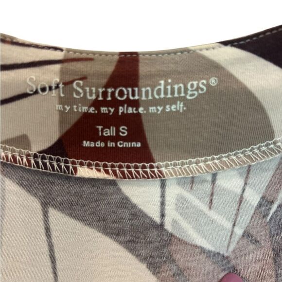 Soft Surroundings Brown Leaf Midi Length Faux Wrap Dress Size Tall Small - Picture 5 of 5